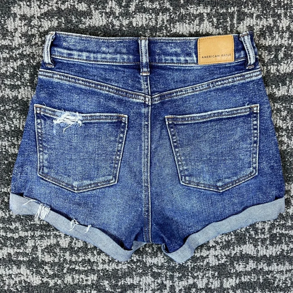 American Eagle Denim Shorts Womens 00 Stretch Blue Distressed Cuffed High Rise